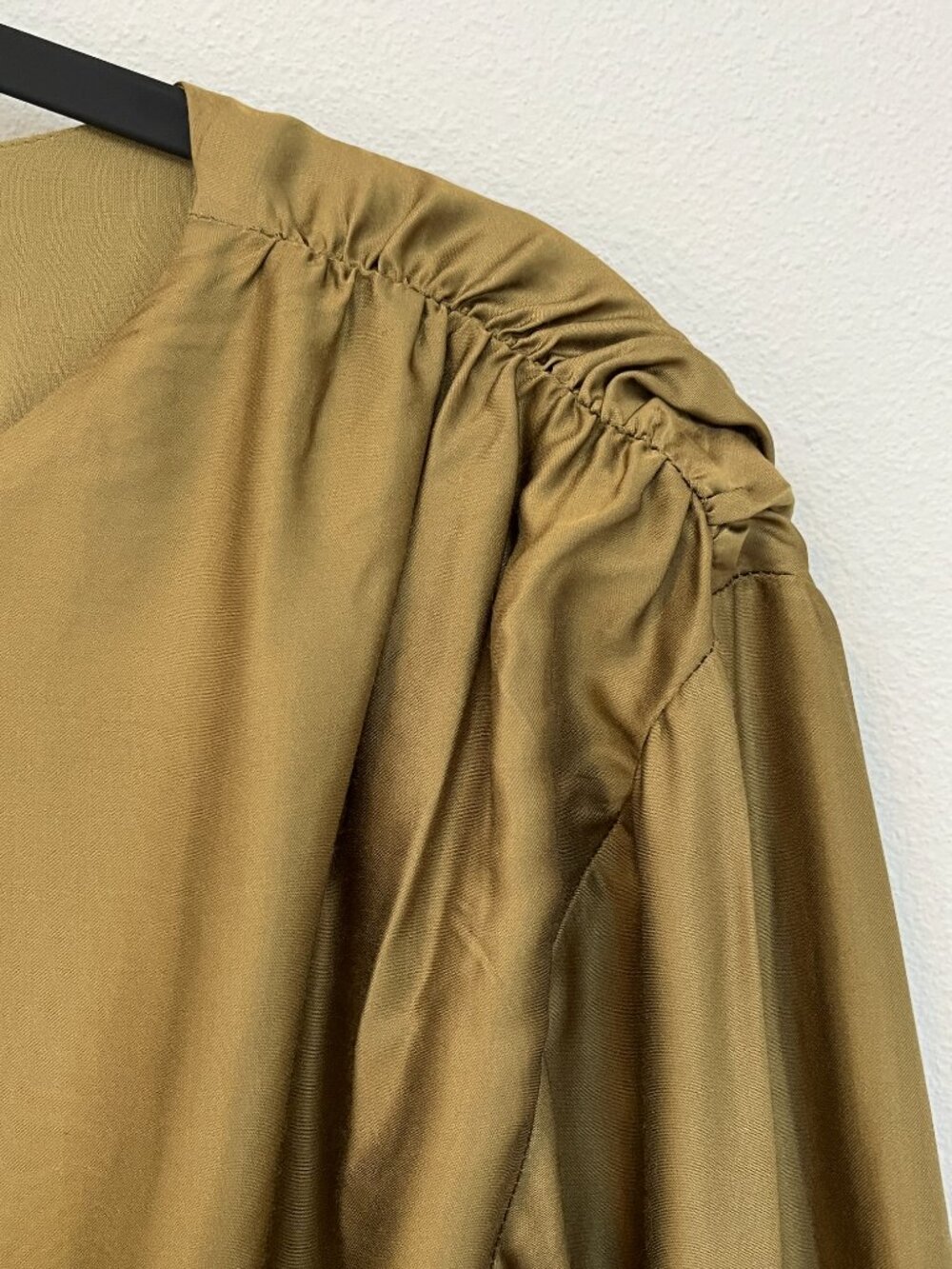 Anthropologie Olive Green Satin Blouson Sleeve Blouse, Size XXS - Picture 7 of 12